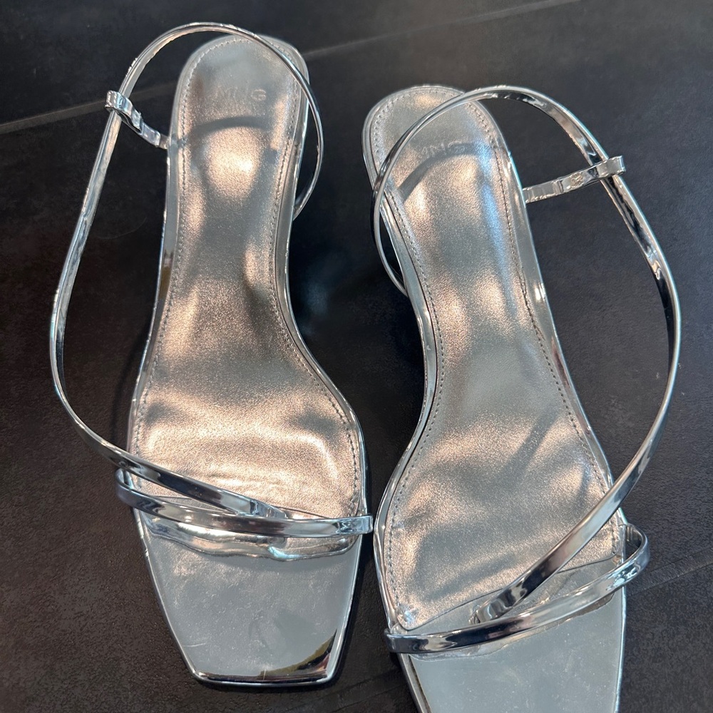 Mango Silver Strappy Heels